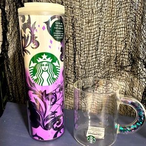 Starbucks Halloween 2021 Glow in the Dark Tumbler Cup and Glass Mug Set